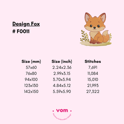 Cute Fox Embroidery Design - Baby Woodland Animal Pattern - 5 Sizes