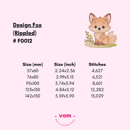 Rippled Fox Embroidery Design - Cute Baby Woodland Animal Pattern - 5 Sizes