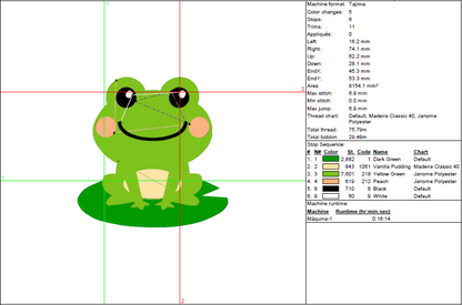 Cute Frog Embroidery Design - Baby Animal Pattern in 6 Sizes