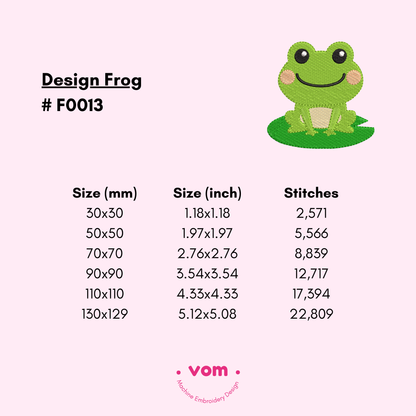 Cute Frog Embroidery Design - Baby Animal Pattern in 6 Sizes