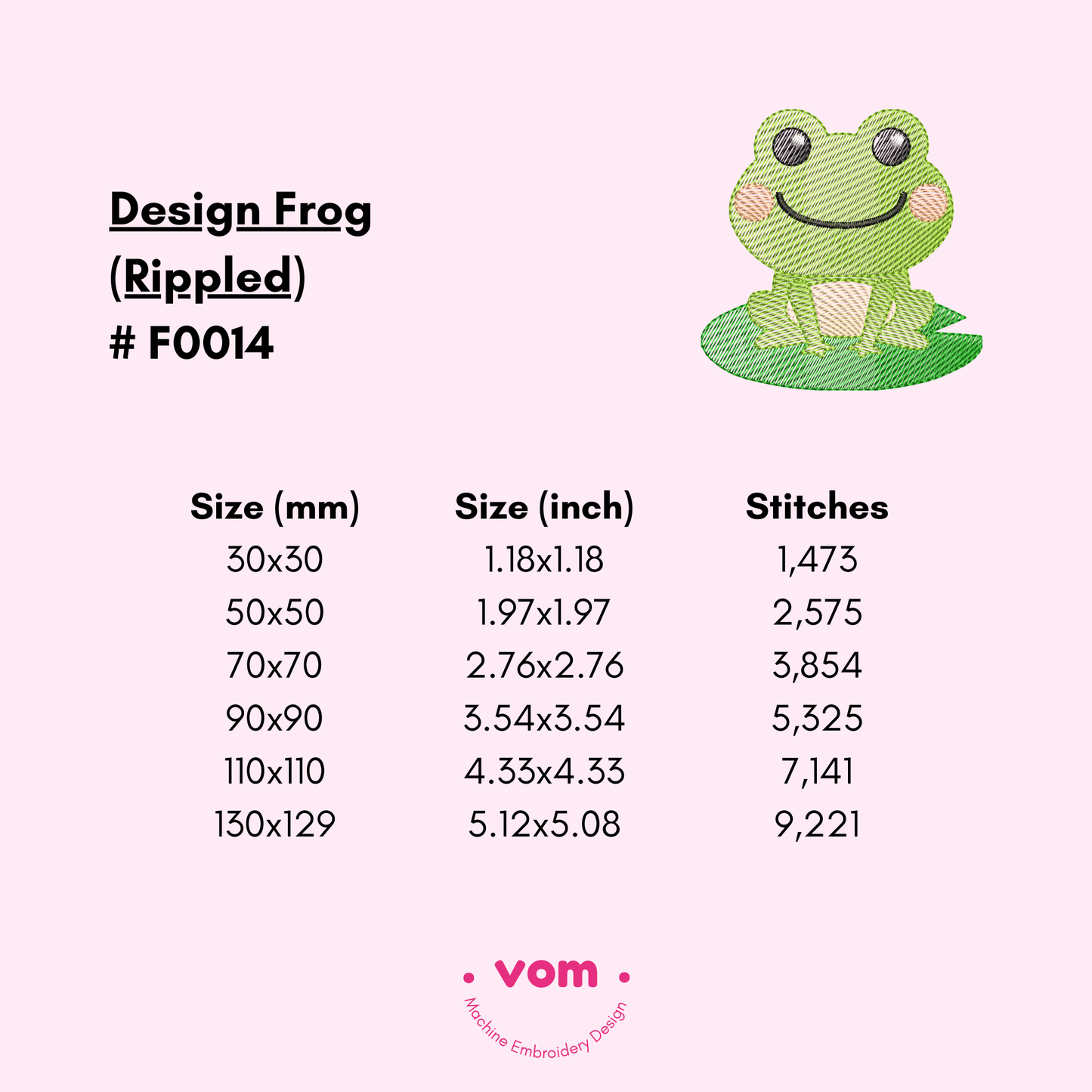 Rippled Cute Frog Embroidery Design - Baby Animal Pattern in 6 Sizes