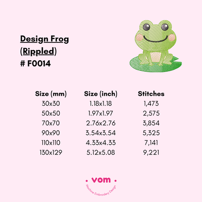 Rippled Cute Frog Embroidery Design - Baby Animal Pattern in 6 Sizes