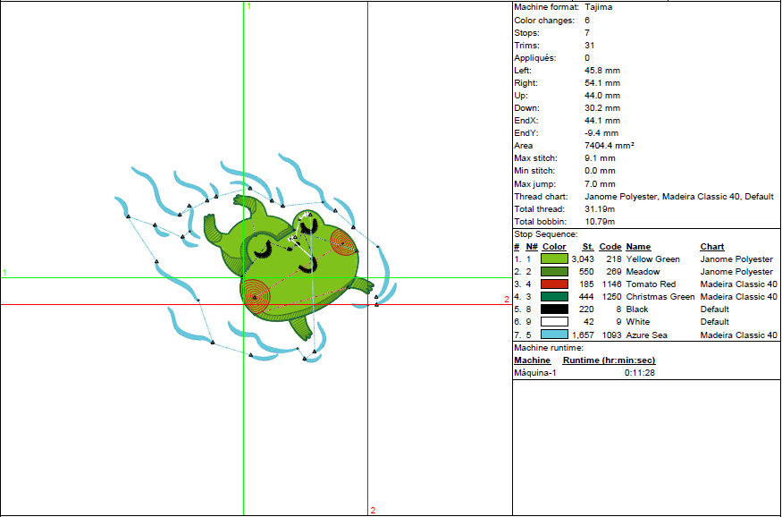 Swimming Frog Embroidery Design – Cute Baby Animal Pattern in 5 Sizes