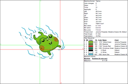 Swimming Frog Embroidery Design – Cute Baby Animal Pattern in 5 Sizes
