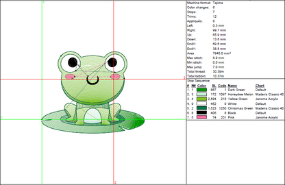 Rippled Frog on Lily Pad Embroidery Design - 5 Sizes Digital Pattern