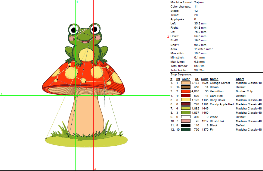 Frog on Mushroom Embroidery Design - 5 Sizes