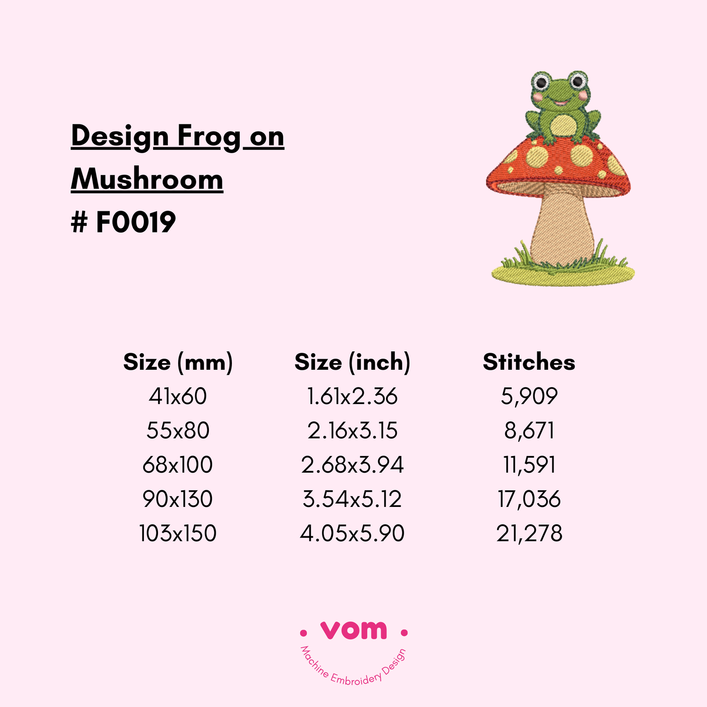 Frog on Mushroom Embroidery Design - 5 Sizes