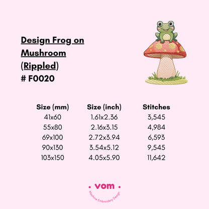 Rippled Frog on Mushroom Embroidery Design - 5 Sizes