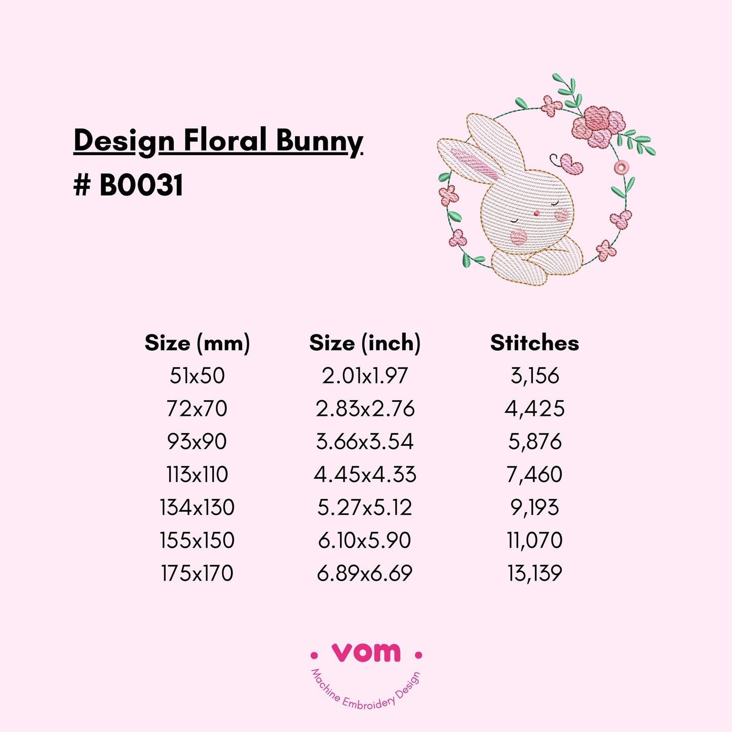Floral Bunny Embroidery Design - Machine Embroidery Design