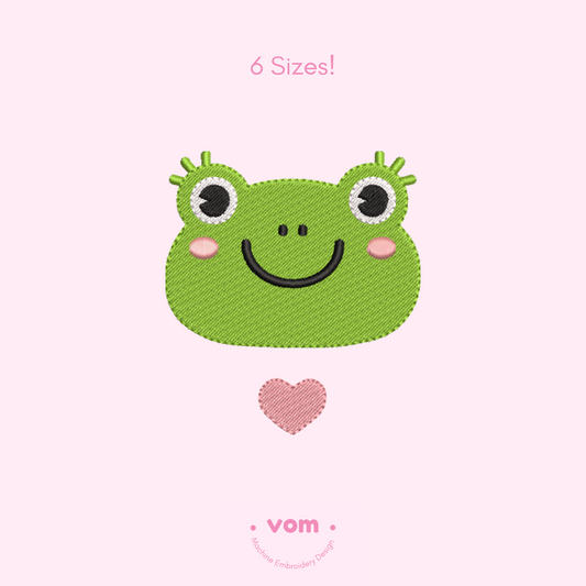 Frog Face embroidery design 🐸💕 with heart, in 6 sizes. Perfect for baby clothes, nursery decor & kids’ gifts. Instant digital download.