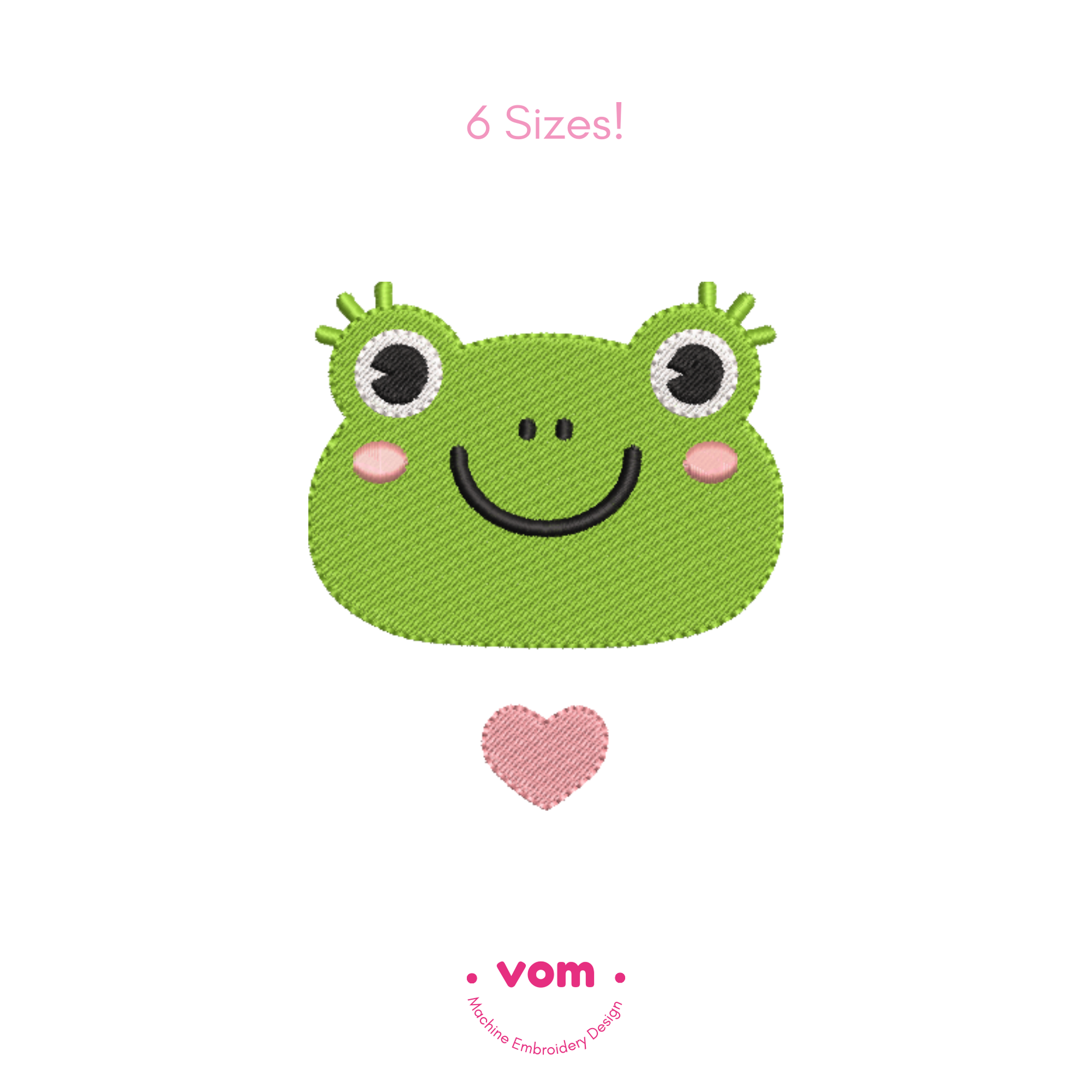 Frog Face embroidery design 🐸💕 with heart, in 6 sizes. Perfect for baby clothes, nursery decor & kids’ gifts. Instant digital download.