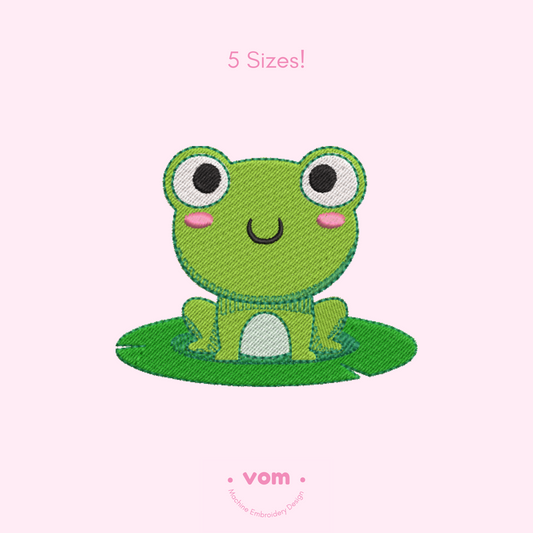 Frog on Lily Pad Embroidery Design – Cute Baby & Kids Digital Pattern (5 Sizes)