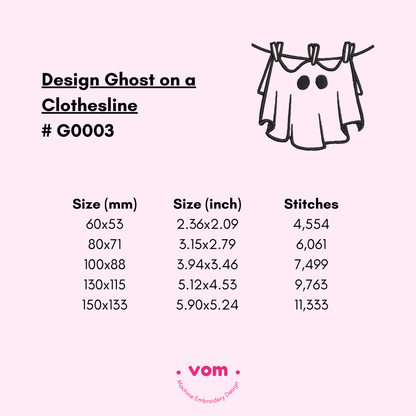 Halloween Ghost on a Clothesline Embroidery Design - 5 Sizes
