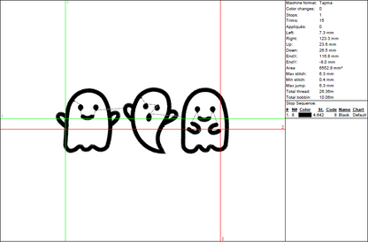 Halloween Three Ghost Embroidery Design - 7 Sizes