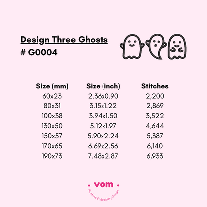Halloween Three Ghost Embroidery Design - 7 Sizes