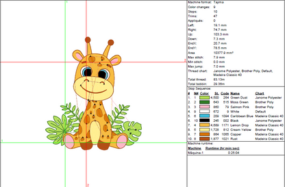 Cute Baby Giraffe Embroidery Design - Jungle Animal Pattern - 5 Sizes