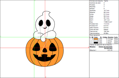 Cute Ghost and Pumpkin Embroidery Design - Halloween Fun - 7 Sizes