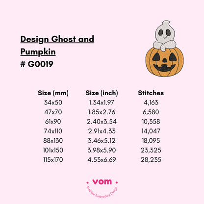 Cute Ghost and Pumpkin Embroidery Design - Halloween Fun - 7 Sizes