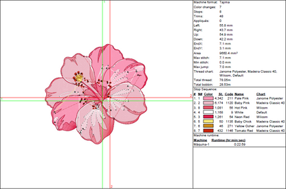 Realistic Hibiscus Embroidery Design - Delicate Floral File in 7 Sizes
