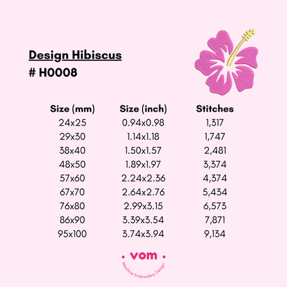 Tropical Hibiscus Embroidery Design - Pink Flower for Summer Projects - 9 Sizes