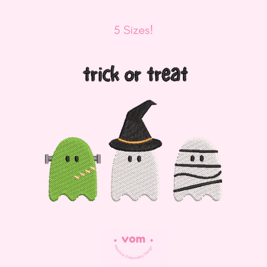 Halloween Ghost Embroidery Design - Cute Trick or Treat Pattern - 5 Sizes