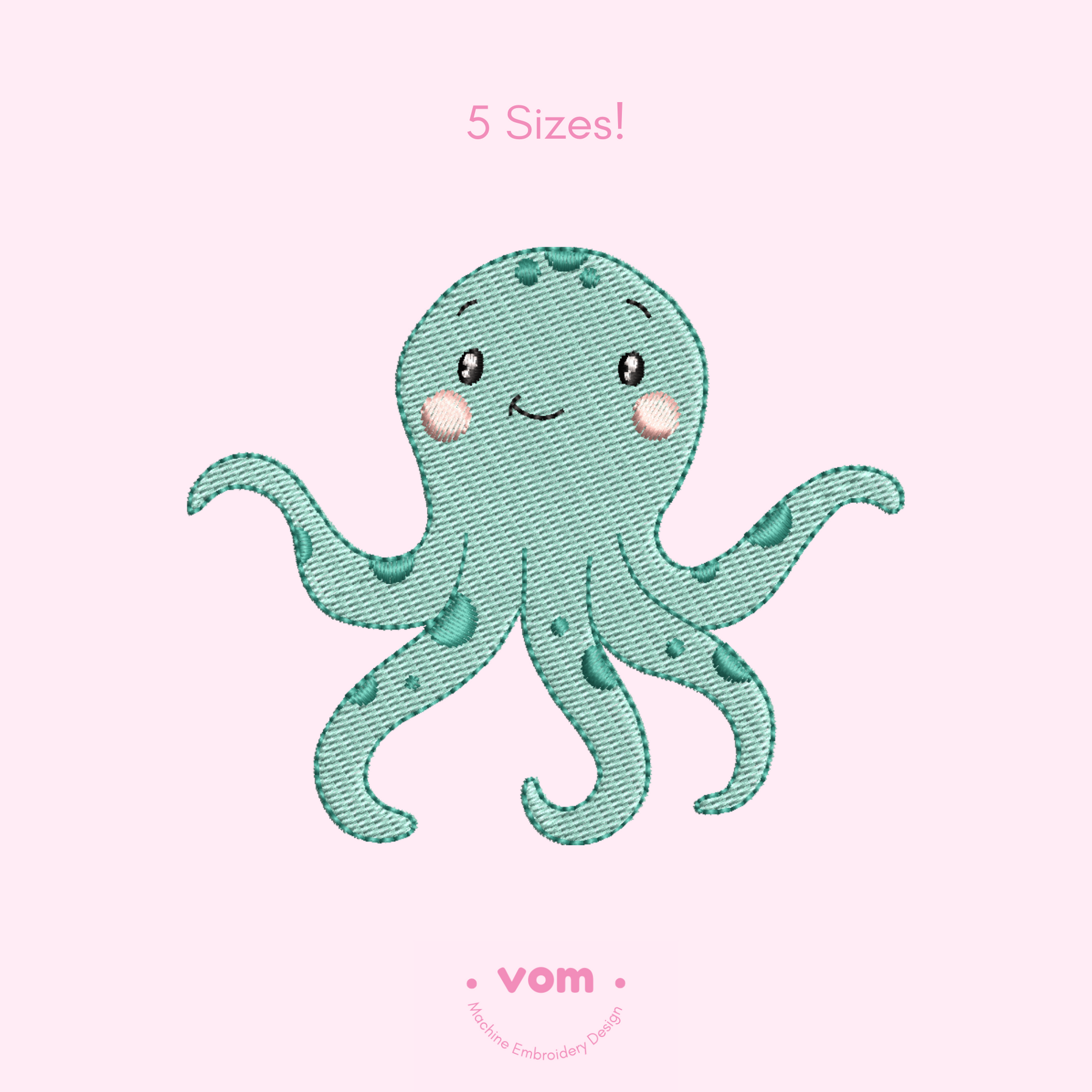 Happy Octopus Embroidery Design – Cute Sea Creature in 5 Sizes