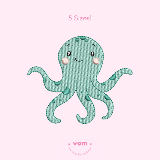 Happy Octopus Embroidery Design – Cute Sea Creature in 5 Sizes