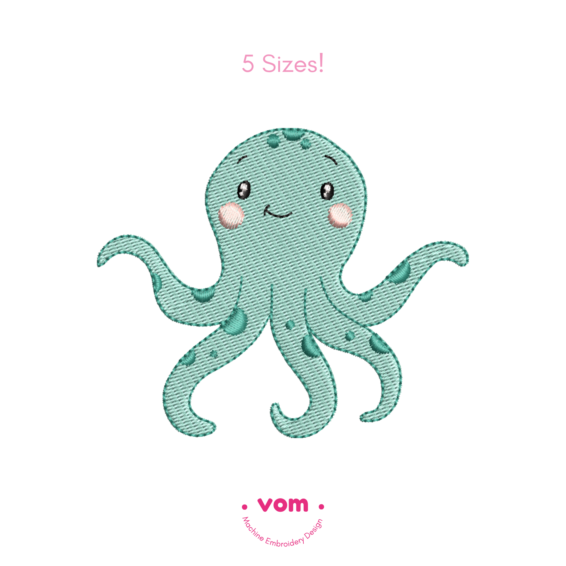 Happy Octopus Embroidery Design – Cute Sea Creature in 5 Sizes