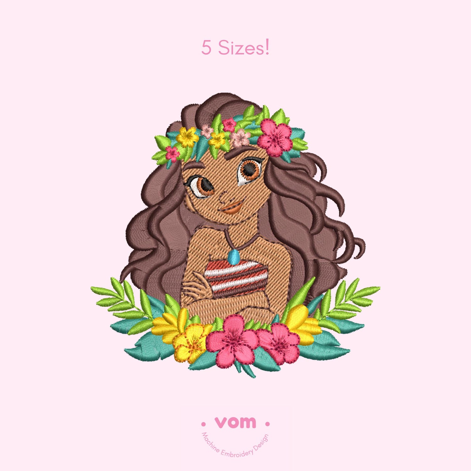 Hawaiian Girl Embroidery Design - Tropical Floral Princess Pattern - Aloha Spirit File - Digital Pattern for Embroidery Machine  - 5 Sizes