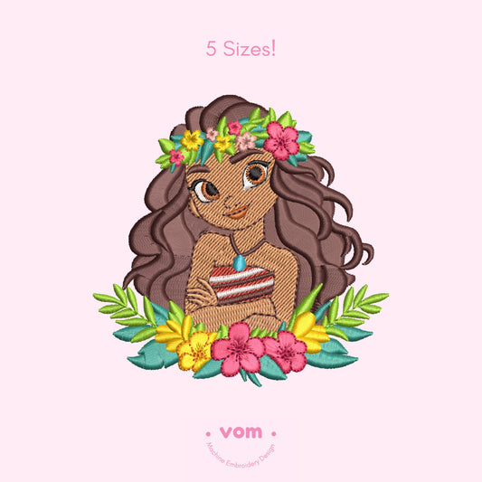 Hawaiian Girl Embroidery Design - Tropical Floral Princess Pattern - Aloha Spirit File - Digital Pattern for Embroidery Machine  - 5 Sizes