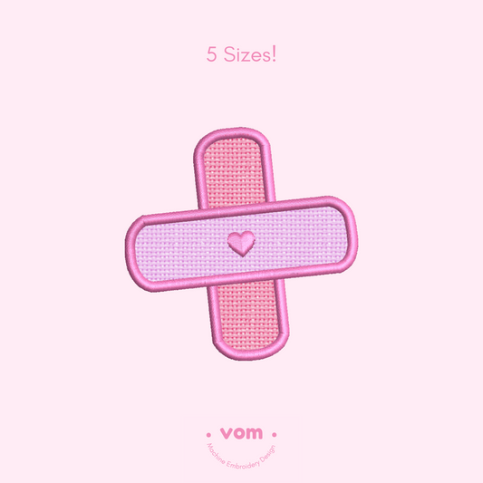 Heart Bandage Patch – Cute Embroidery Design in 5 Sizes
