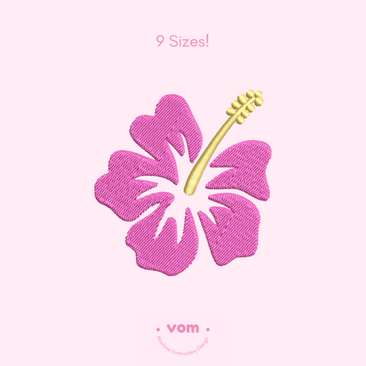 Tropical Hibiscus Embroidery Design - Pink Flower for Summer Projects - 9 Sizes