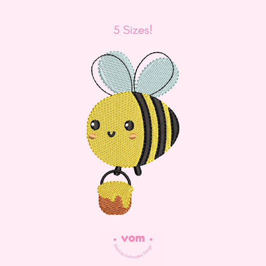 Honey Pot Bee Embroidery Design – Fill Stitch in 5 Sizes