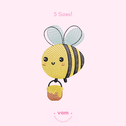 Honey Pot Bee Embroidery Design – Rippled Stitch in 5 Sizes