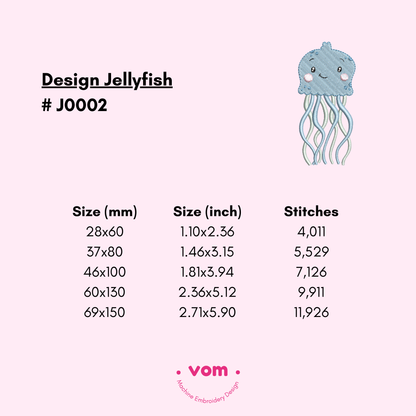 Cute Jellyfish Embroidery Design - 5 Sizes
