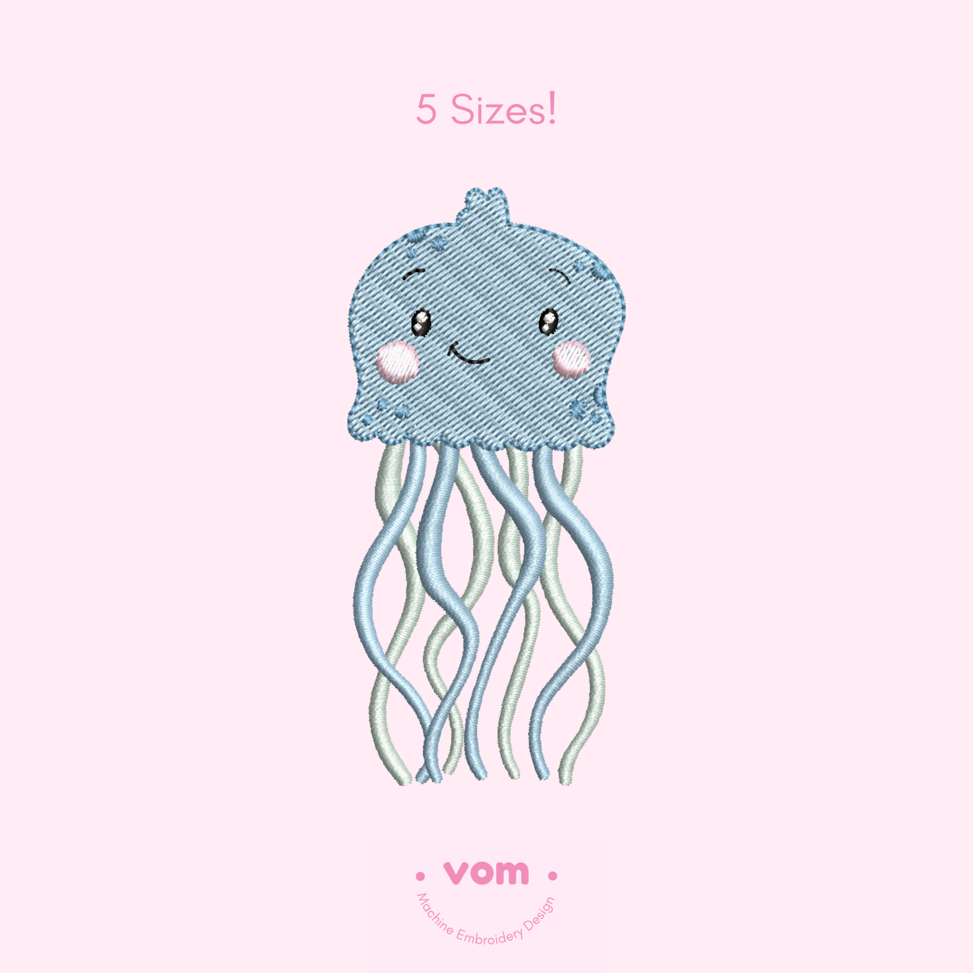 Cute Jellyfish Embroidery Design – 5 Sizes – Instant Download (DST, PES, EXP, JEF, VP3)