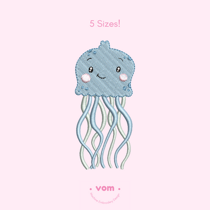Cute Jellyfish Embroidery Design – 5 Sizes – Instant Download (DST, PES, EXP, JEF, VP3)