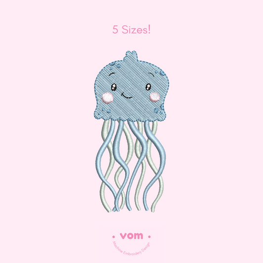 Cute Jellyfish Embroidery Design – 5 Sizes – Instant Download (DST, PES, EXP, JEF, VP3)