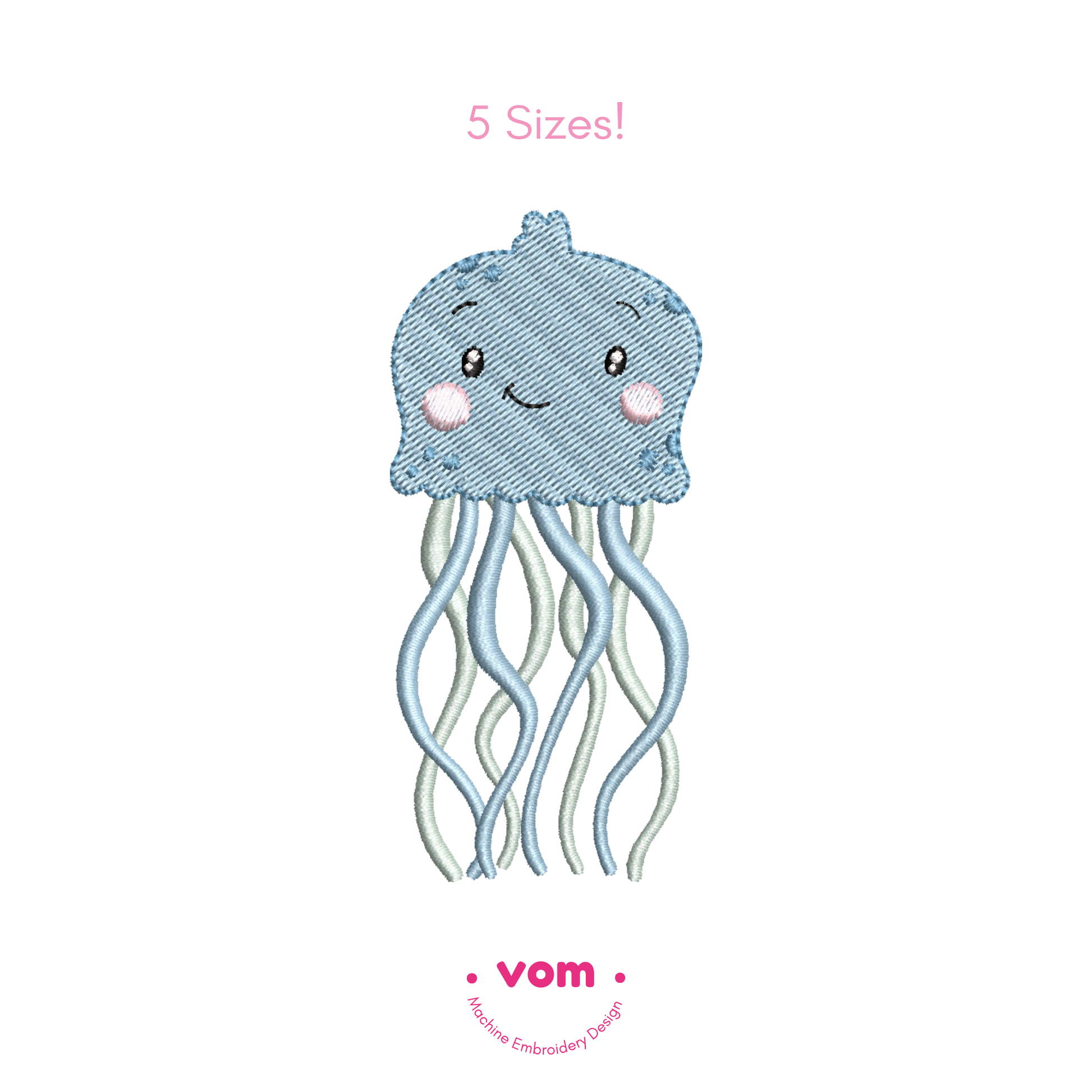 Cute Jellyfish Embroidery Design – 5 Sizes – Instant Download (DST, PES, EXP, JEF, VP3)