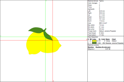 Lemon Duo Embroidery Design - Mini Fresh Fruit Pattern in 9 Sizes