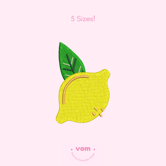 Lemon Embroidery Design - Mini Fresh Fruit Pattern in 5 Sizes