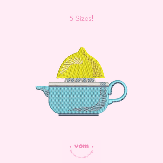 Lemon Juicer Embroidery Design - Cute Citrus Squeezer in Teapot Shape - 5 Sizes
