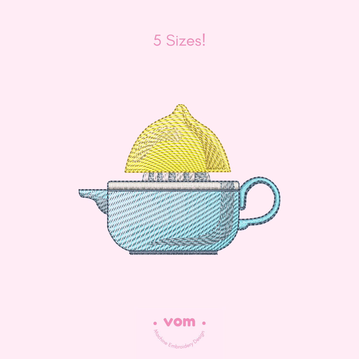 Lemon Juicer RIPPLED Embroidery Design - Cute Citrus Squeezer in Teapot Shape - 5 Sizes (Copia)