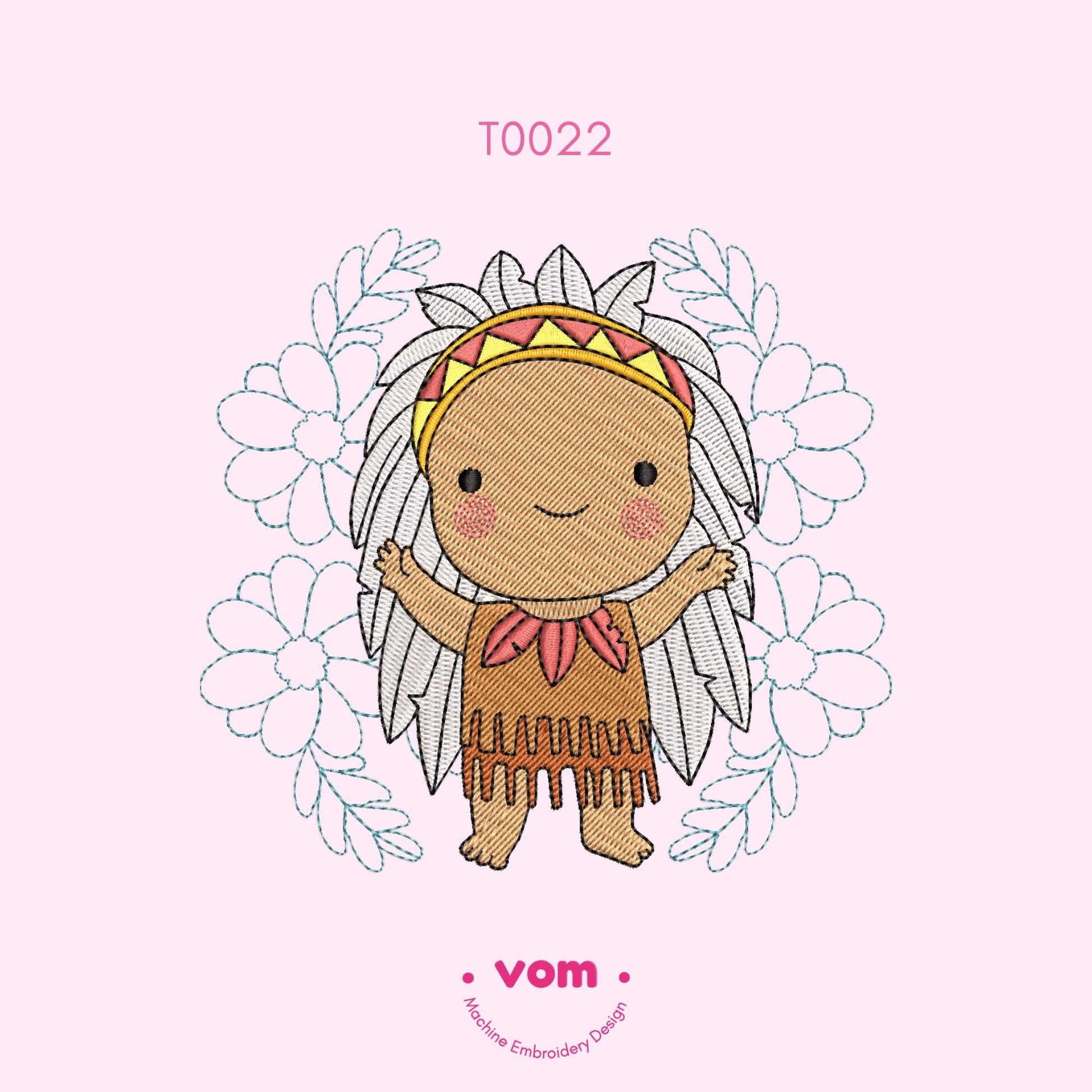 Little Native Spirit Embroidery Design - Cute Tribal Baby with Floral Details - Digital File for Baby & Kids - 7 Sizes