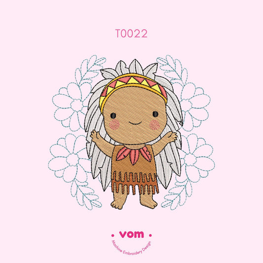 Little Native Spirit Embroidery Design - Cute Tribal Baby with Floral Details - Digital File for Baby & Kids - 7 Sizes