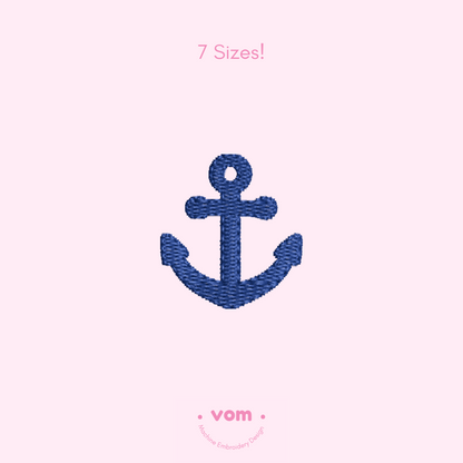 Mini Anchor Embroidery File – Simple Nautical Machine Embroidery Design – 7 Sizes – Instant Download