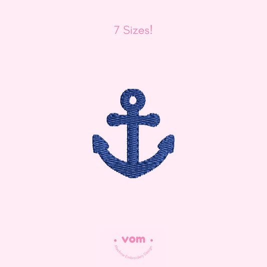 Mini Anchor Embroidery File – Simple Nautical Machine Embroidery Design – 7 Sizes – Instant Download