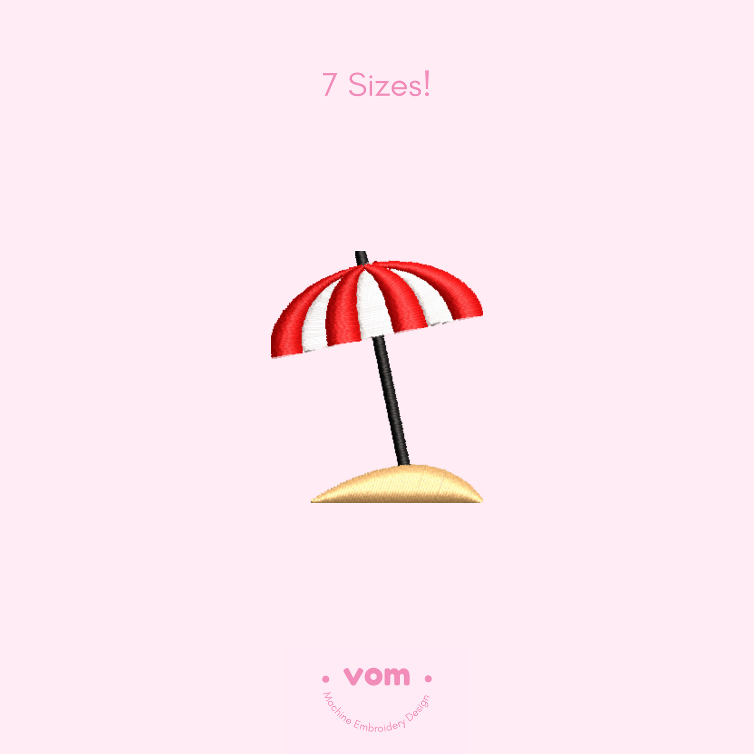 Mini Beach Umbrella Embroidery Design – Cute Summer Shade Pattern – Digital File for Machine Embroidery – 7 Sizes
