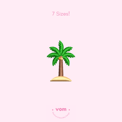 Mini Island Palm Embroidery Design – Tropical Tree on Sand, 7 Sizes