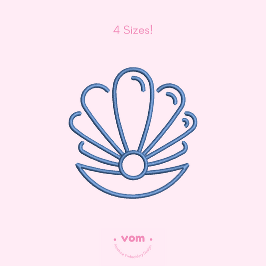 Minimal Pearl Shell Embroidery Design – Simple Seashell Outline with Pearl